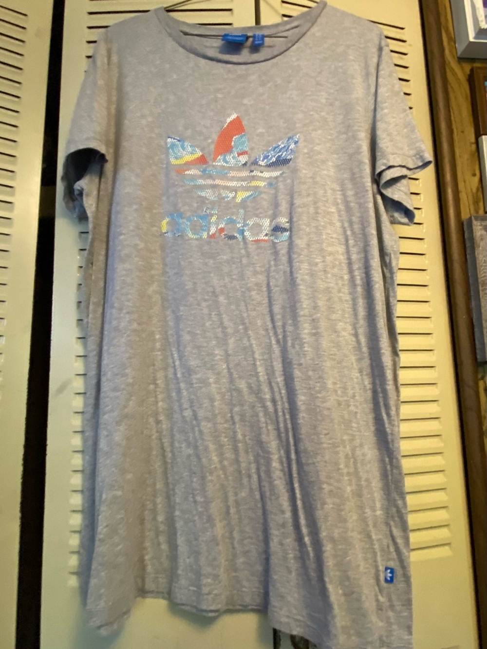 adidas Light Gray Short Sleeve Tee with Multicolor Trefoil